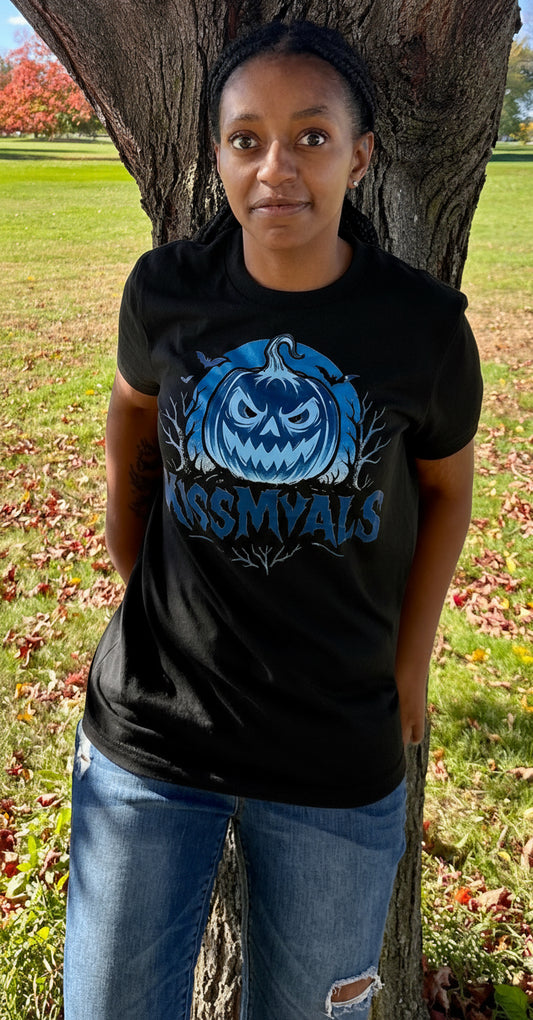 KissMyALS Halloween Pumpkin T-Shirt - Spooky Blue Design